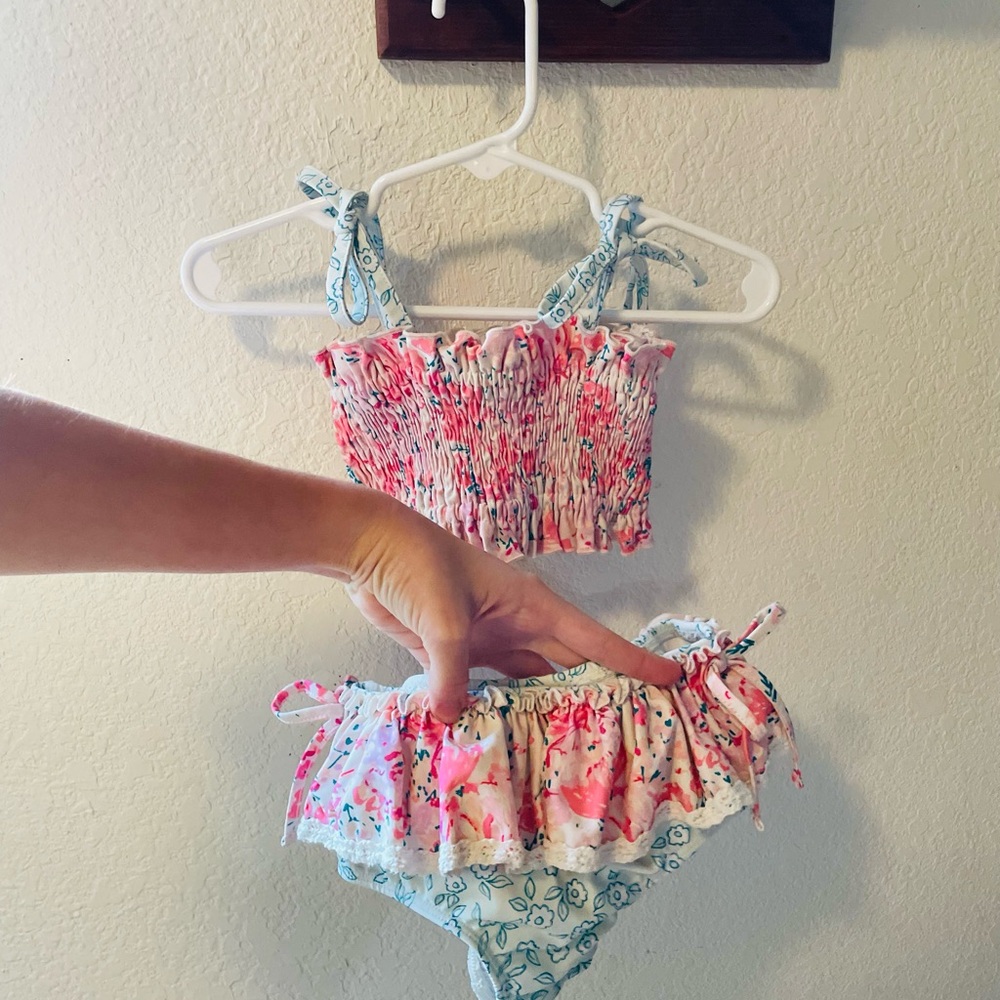 SweetHoney Pink and Blue Smocked Bikini